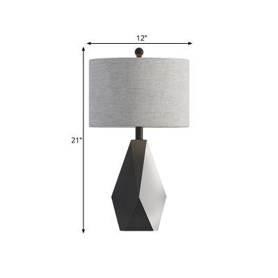 Drum Night Table Light Simplicity Fabric 1 Head Bedside Desk Lighting with Geometric Base in Grey