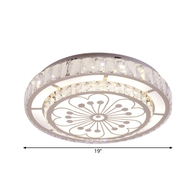 Dual Ring Crystal Flush Ceiling Light Fixture Contemporary LED Chrome Flush Mount Lighting with Flower Pattern