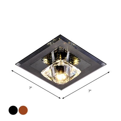 Gem Shaped Mini Crystal Ceiling Lamp Minimalism Black/Tan LED Flush Light in Warm/White Light
