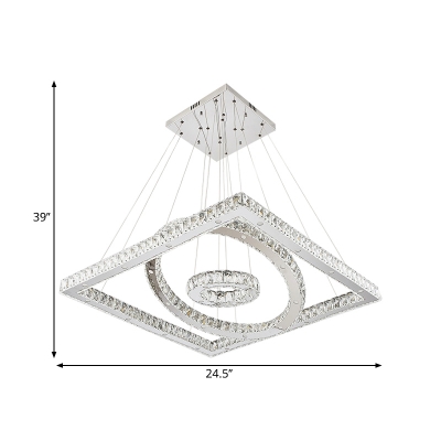 Geometric Hanging Chandelier Modernism Clear Crystal Stainless-Steel LED Pendant Light Fixture in Warm/White Light