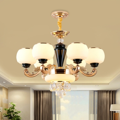 Globe Chandelier Modernism Milk Glass 6 Bulbs Dining Room Ceiling Suspension Lamp in Gold