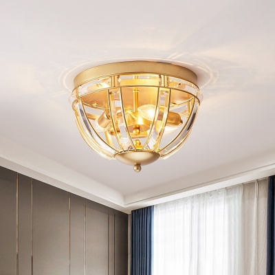 

Gold/Black Bowl Flush Ceiling Light Modernism 3 Bulbs Clear Crystal Lighting Fixture for Corridor, Black;gold, HL689172