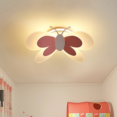 Kids Butterfly Acrylic Ceiling Flush LED Flush Mount Recessed Lighting in Pink for Girl's Room