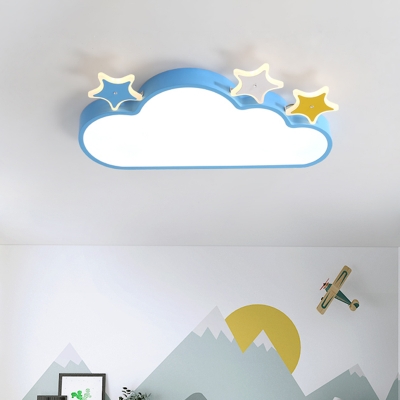 Kids Star and Cloud Flush Light Iron Kindergarten LED Ceiling Mounted Lamp in Pink/Blue
