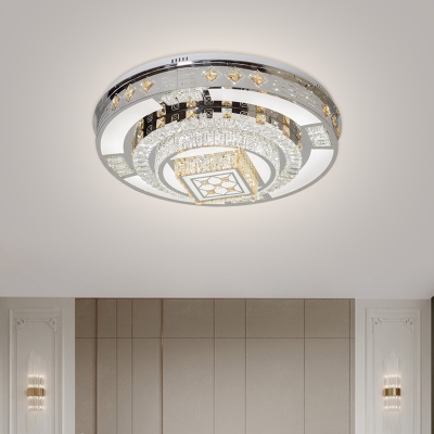 Layered Crystal Flush Mount Fixture Simple Chrome Square Patterned LED Ceiling Flush in Warm/White Light, 19.5