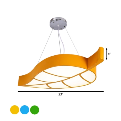 Leaf Dining Room Chandelier Lighting Acrylic LED Minimalism Ceiling Pendant Light in Yellow/Green/Blue