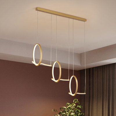 LED Restaurant Chandelier Lamp Modern Black/Gold Suspension Pendant with Circle Metallic Shade in Warm/White Light