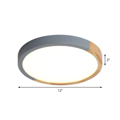 Macaron Round Ceiling Flush Mount Acrylic Bedroom LED Flushmount Lighting in Grey and Wood, 12