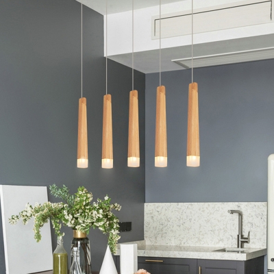 Matchstick Kitchen Multiple Hanging Light Wood 3/5-Light Nordic Ceiling Pendant in Beige