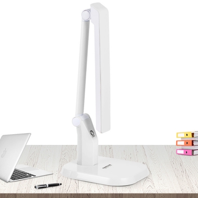 Modern LED Foldable Plug In Task Light White Rectangle Touch Dimmable Reading Lamp with Plastic Shade
