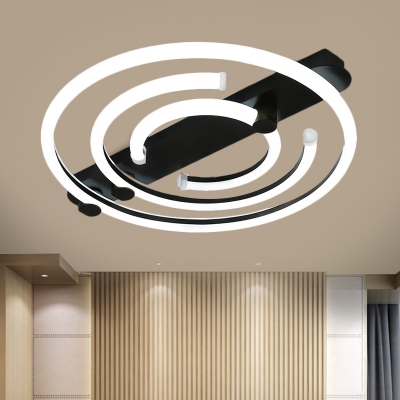 Modern Rounded Semi Flush Mount Metal LED Bedroom Ceiling Light Fixture in Black/Gold, Warm/White Light