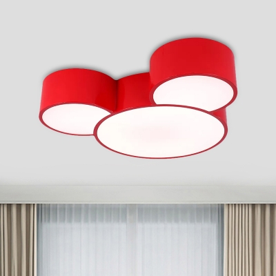Mouse Head Flush Mount Fixture Simplicity Metal LED Nursery Ceiling Lighting in White/Red/Yellow