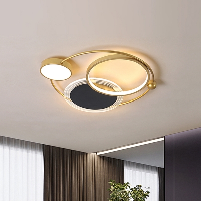 Nordic Round/Oval Flush Light Acrylic LED Sleeping Room Ceiling Mounted Fixture in Gold