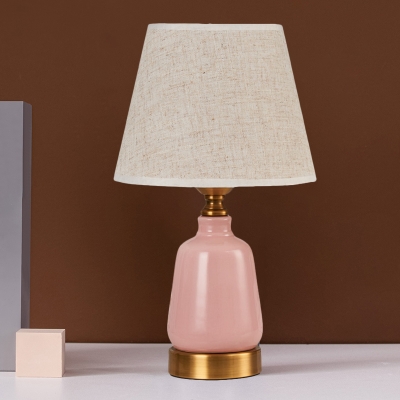 Pink Jar Nightstand Lighting Nordic Style 1 Head Ceramic Night Light with Barrel Fabric Shade