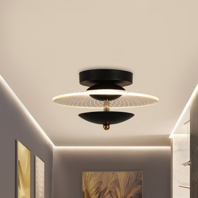 Round Metallic Semi-Flush Mount Simplicity LED Black/Gold Ceiling Lighting in Warm/White Light