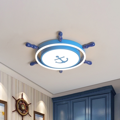 Rudder Sleeping Room Ceiling Fixture Acrylic LED Nordic Flushmount Lighting in Gold/Blue, Warm/White Light