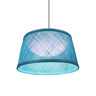 Rural Dome Suspension Light Acrylic 1 Head Cafe Ceiling Pendant with Drum Rope Shade in Blue, 16