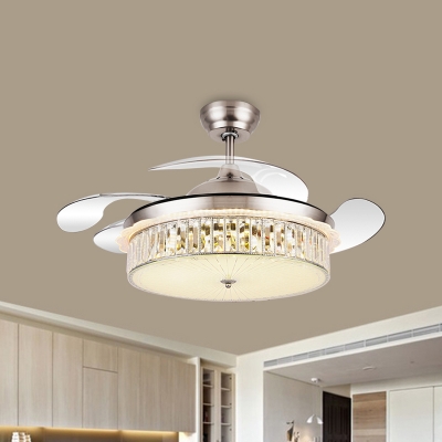 Silver/Gold Drum Fan Light Kit Modern Style Faceted Glass LED Semi Flush Mount with 4-Blade, 19