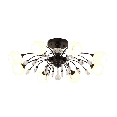 Simple 8 Bulbs Semi Mount Lighting Black Sphere Ceiling Light Fixture with Opal Glass Shade
