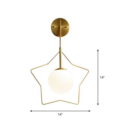 Single Head Gold Global Wall Light Simplicity Opal Glass Wall Mount Lamp with Metal Star Frame