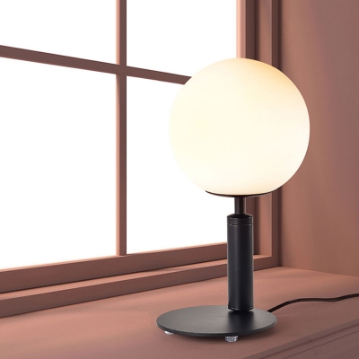 Spherical Night Table Light Macaron Style Opaque Glass 1 Bulb Black/Grey/White Desk Lighting for Study Room