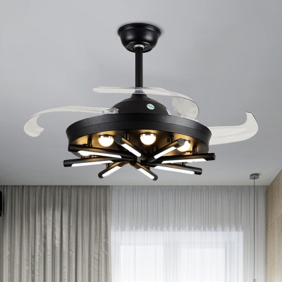 Sputnik Acrylic Fan Lighting Country Living Room LED Semi Flush Light in Black/White with 3 Blades, 42