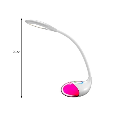Teardrop Plug In Touch Study Lamp Kid Plastic Child Room Reading Light in White with 7 Colors and Flexible Gooseneck Arm