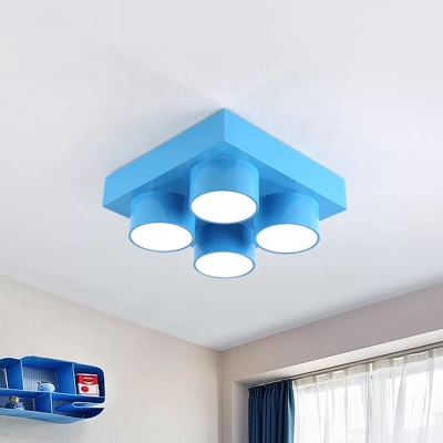 Toy Brick Acrylic Close to Ceiling Lamp Simplicity Red/Yellow/Blue LED Flush Mount Light for Children Room