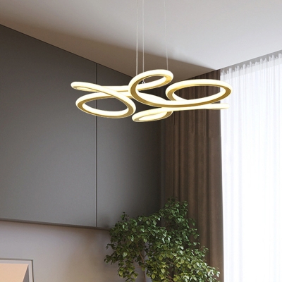 Twisted Line Island Pendant Minimalism Metallic Dining Room LED Ceiling Lamp in Gold, Warm/White Light