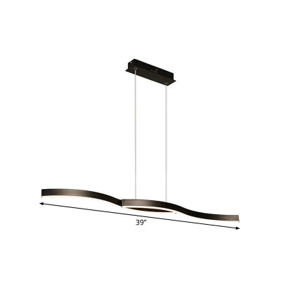 Wavy Linear Metallic Island Lighting Modernism LED Black Pendant Lamp in Warm/White Light, 39