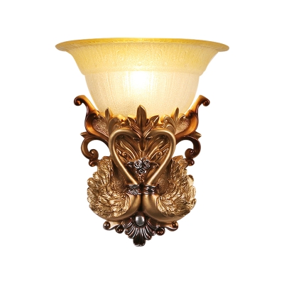 1-Head Goose Wall Lamp Traditional Style Gold Resin Wall Lighting with Bell Frosted Glass Shade