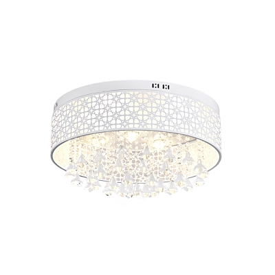 Acrylic Drum Flush Mount Lamp Minimalist LED Ceiling Light with Crystal Accents in White