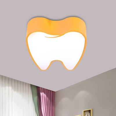 Acrylic Tooth Shape Flush Light Fixture Cartoon Pink/Yellow LED Close to Ceiling Lamp for Corridor