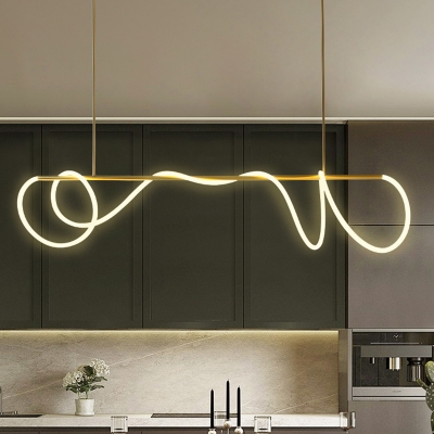 Acrylic Vine-Like Island Pendant Simple Style LED Gold Hanging Lamp Kit in Warm/White/Natural Light