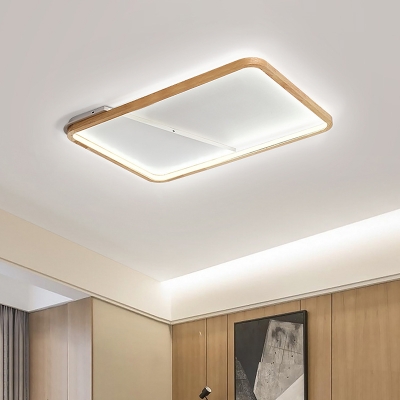 Asian LED Flush Mount Ceiling Lighting Beige Square/Rectangle Flush Light with Wood Frame, 13