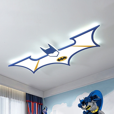 Bat Flushmount Lighting Cartoon Acrylic LED Kids Room Ceiling Mounted Fixture in Black/Blue