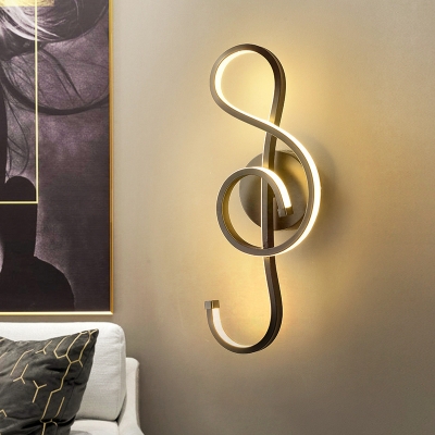 Black/White Music Note Wall Mounted Lamp Modernity LED Metal Sconce Light in Warm/White Light for Bedroom