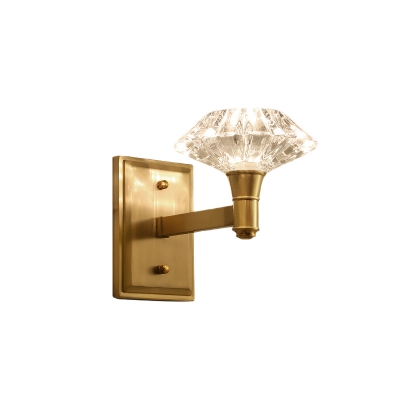 Clear Crystal Diamond Wall Sconce Modern Style 1/2 Lights Brass Wall Mounted Lamp for Living Room
