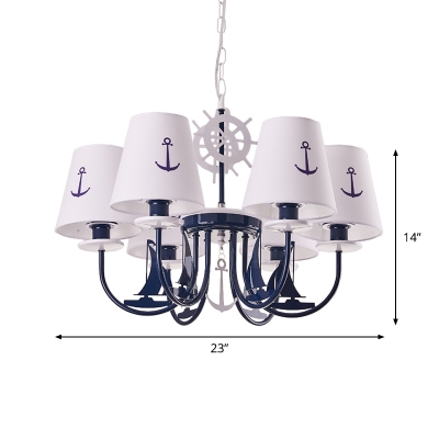 Conical Suspension Pendant Modernism Fabric 5/6 Lights Blue Chandelier Lighting with Sailboat Deco