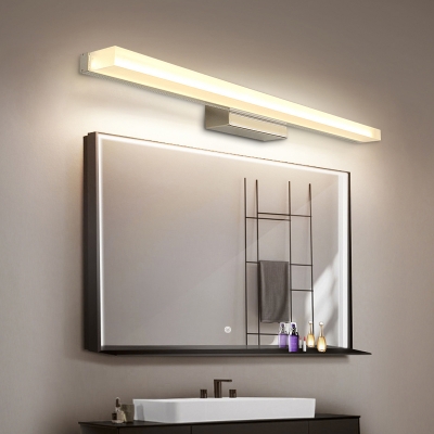 Contemporary LED Wall Lighting Fixture Nickel Bar Vanity Wall Light with Acrylic Shade