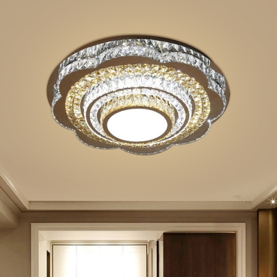 Crystal Block Layered Flush Mount Lamp Minimalist LED Ceiling Light Fixture in Chrome, Warm/White Light