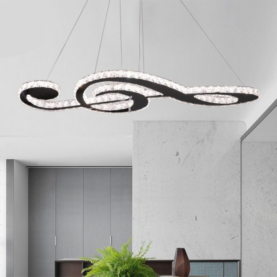 Crystal Block Musical Note Chandelier Modernist LED Stainless-Steel Hanging Lamp Kit for Bedroom