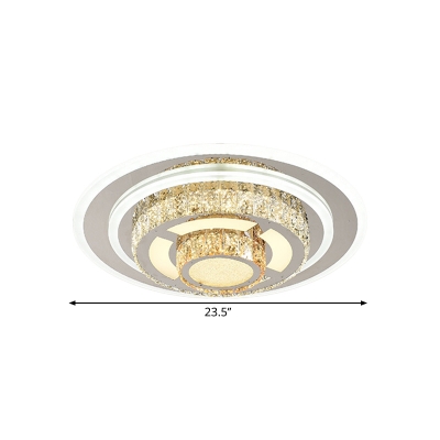 Crystal Block Round Ceiling Light Modern Style Stainless-Steel LED Flush Mount Fixture for Great Room