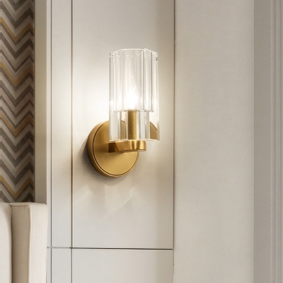 Cylinder Wall Lamp Modernism Clear Crystal 1 Light Brass Finish Wall Mounted Light for Bedside
