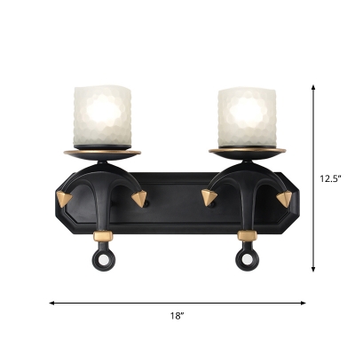 Cylindrical Dimpled Glass Wall Light Coastal 1/2 Bulb Black Wall Mounted Lighting Fixture with Resin Anchor Deco