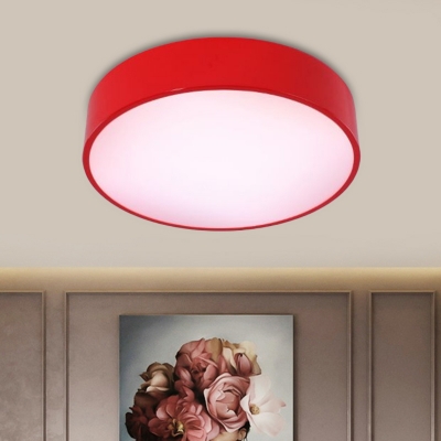 Drum Sleeping Room Ceiling Light Fixture Acrylic LED Modernist Flush Mount Lighting in Red/Yellow/Blue