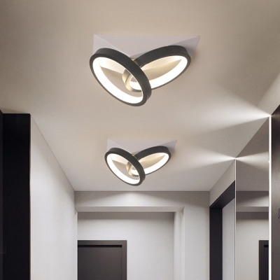 Dual Rings Mini Metal Semi Flush Contemporary Black LED Close to Ceiling Lamp in Warm/White Light