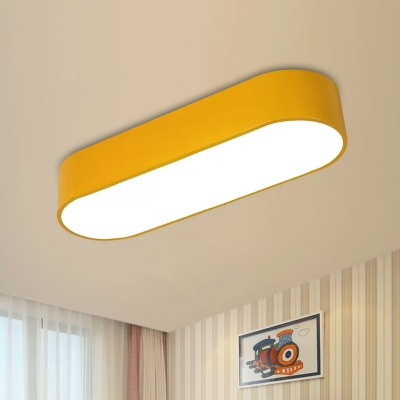 Elongated Oval Acrylic Ceiling Lamp Minimalist Yellow/Blue/Wood LED Flush Mount Lighting Fixture