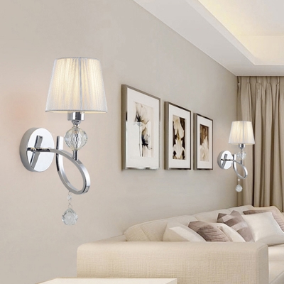Fabric Tapered Wall Light Fixture Modern 1 Bulb Chrome Wall Sconce with Twisted Arm