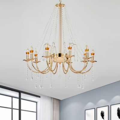 Gold 8-Bulb Ceiling Chandelier Minimal Faceted Crystal Candlestick Pendulum Light